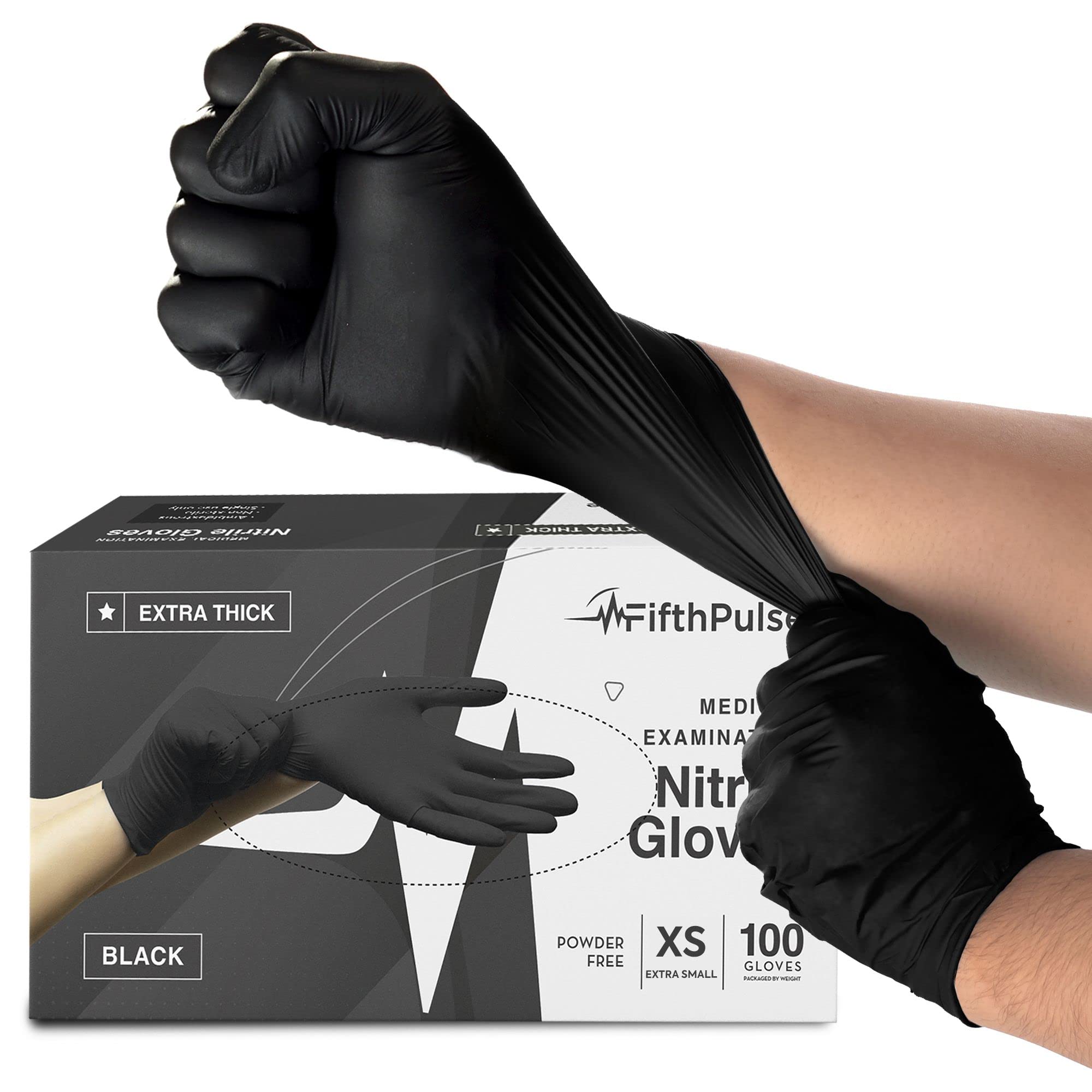 Disposable Black Nitrile Gloves X Small 100 Count - Extra Thick 4.5 Mil - Powder and Latex Free Rubber Glove - Surgical Medical Exam Gloves - Food Safe Cooking Gloves