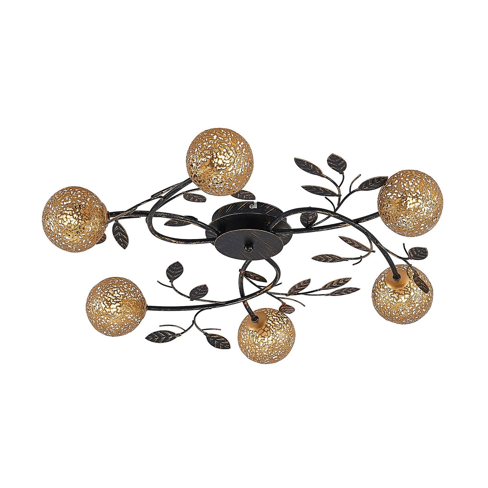 Lucande lámpara de techo en negro, oro, plafón | lámpara de salón, g9, 6 bombillas, florentino para sala de estar, salón, dormitorio, pasillo, comedor