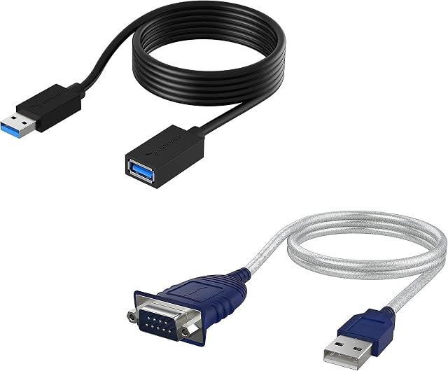 SABRENT USB to Serial (9 Pin) DB 9 RS 232 Converter Cable, Prolific Chipset, HEXNUTS+ USB 3.0 Extension Cable A Male to A Female [White] 6 Feet