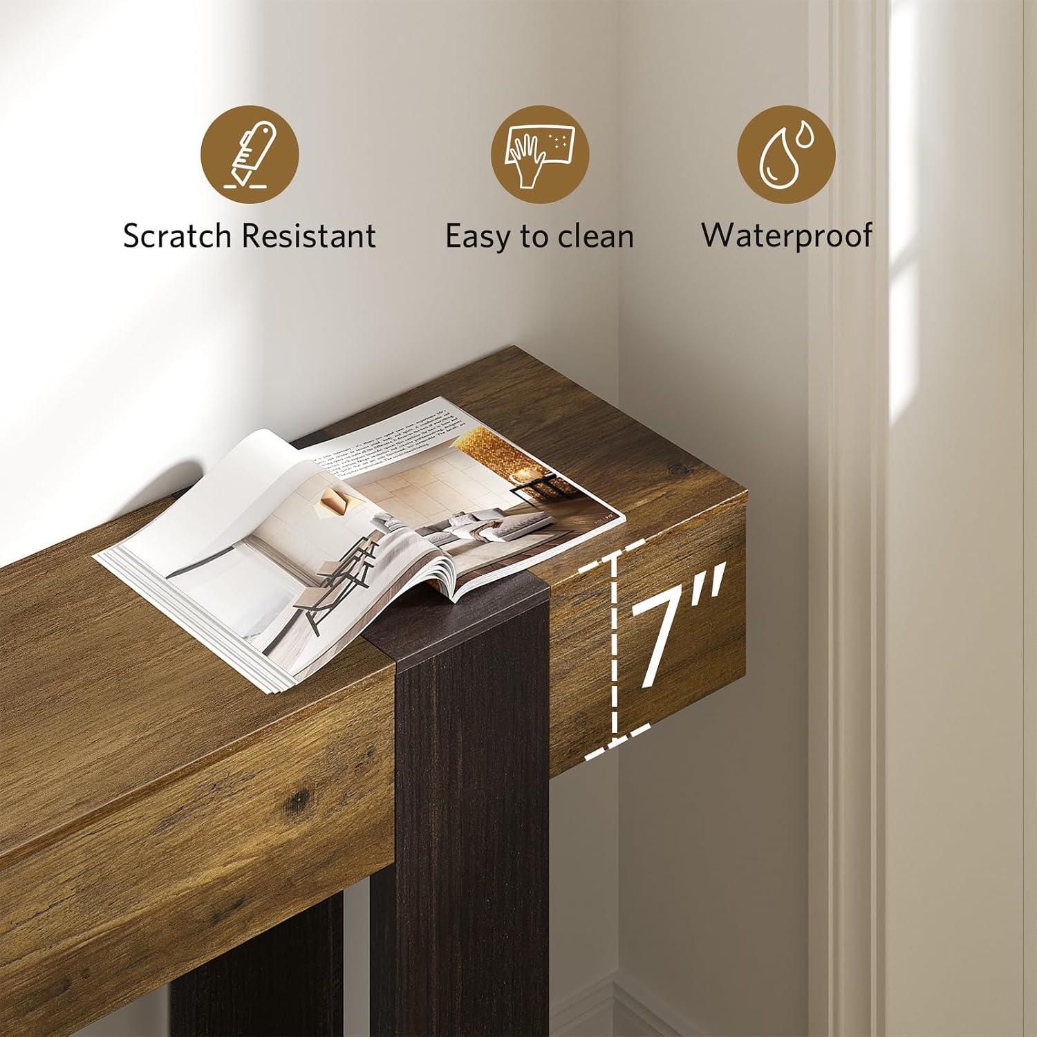 63 Inch Long Console Tables for Entryway, Farmhouse Wood Entryway Table, Narrow Sofa Table Behind Couch, Foyer Hallway Table for Living Room, Entrance, Front Door, Brown & Dark Walnut