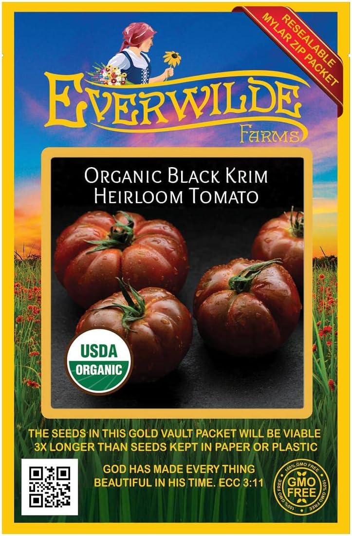 Everwilde Farms - 1/4 Lb Organic Black Krim Heirloom Tomato Seeds - Gold Vault