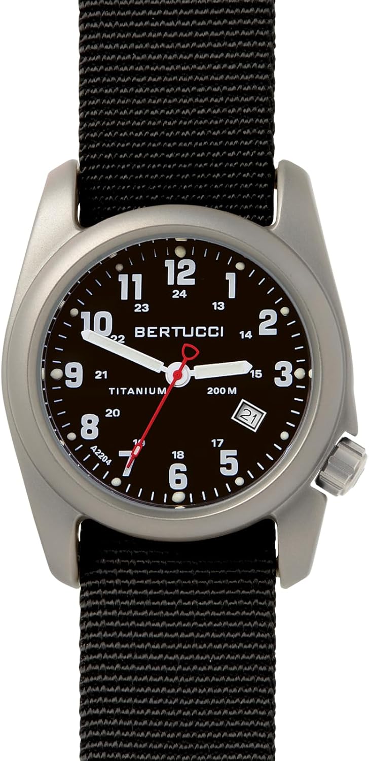 BERTUCCI® 40 mm Titanium Field Watch - A-2T Original Classic™ - Black Dial, Black Nylon Band 12022