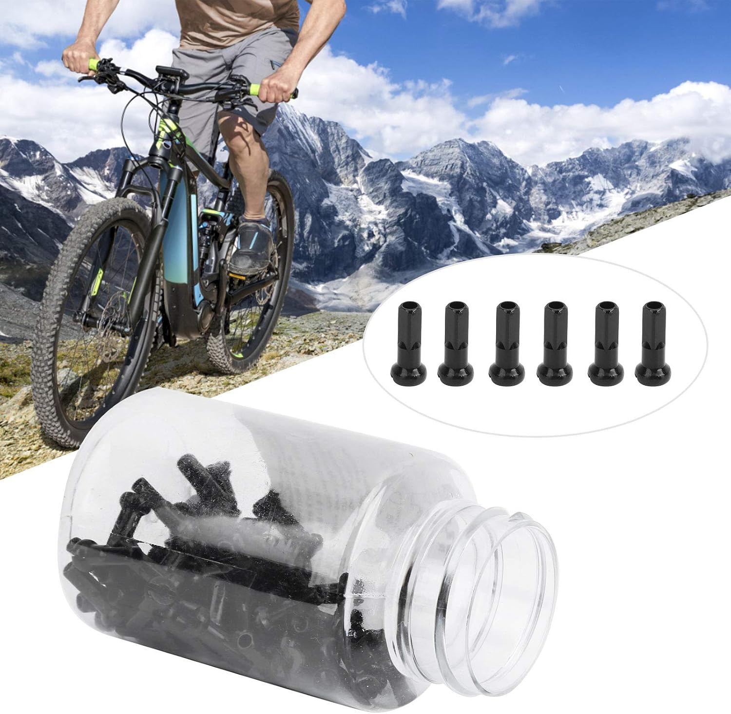 Keenso Bike Spoke Nipples, 100 Pcs Aluminum Alloy Spoke Cap Bike Spoke Nipples Spoke Cover Cycling Accessory image 3