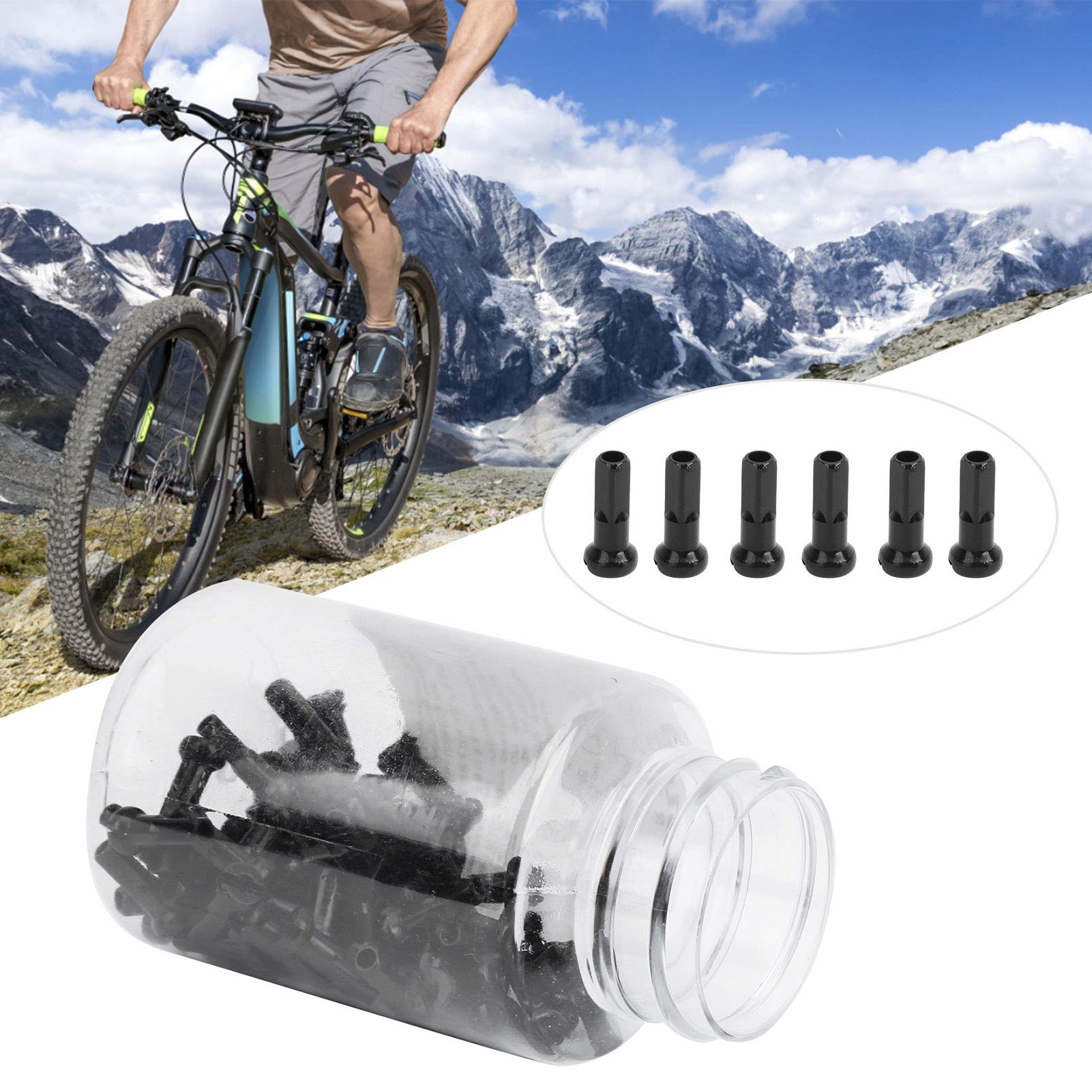 100 fundas para radios de bicicleta, pezón de aleación de aluminio, tapa de radios de bicicleta para radios de bicicleta con diámetro interior de 2 mm, color negro