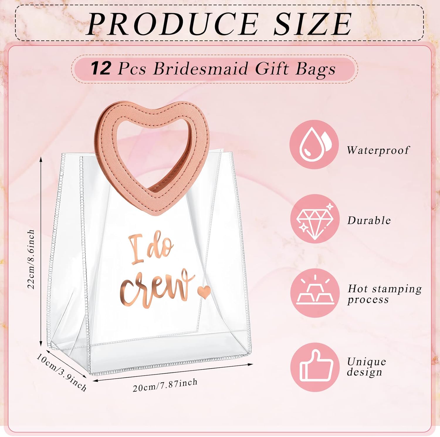 Buryeah 12 Pieces Bridesmaid Gift Bags Bridal Party Bags Transparent Gift Bags with Handles for Wedding Day Bachelorette Party Bridal Party Favor - Image 2
