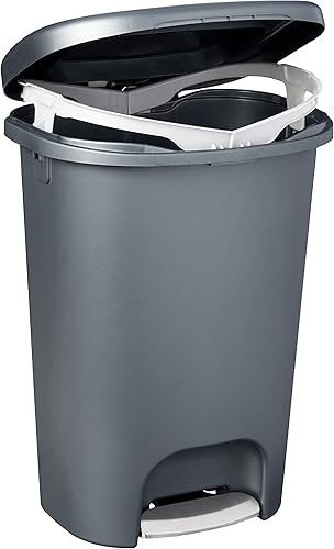 Miniatura 3 de Rubbermaid Bote de basura clásico de 13 galones con tapa y pedal de acero inoxidable, cubo de basura azul bronce para cocina, nuevo escalón de alta