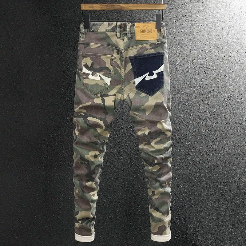 Streetwear Mens Jeans Stretch Slim Fit Camo1 Trousers Embroidery Patch Designer Hip Hop Denim Pants2