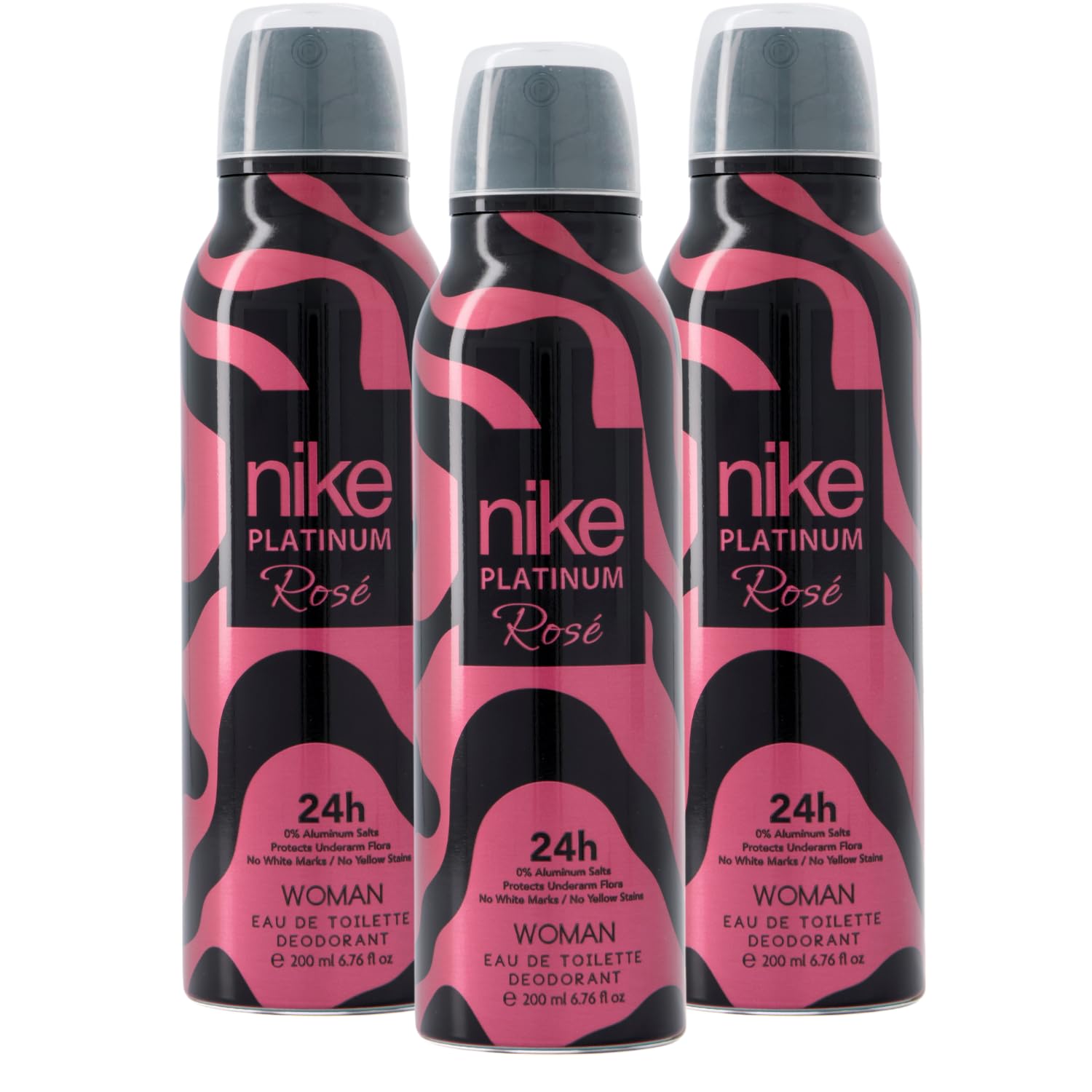 NIKE - Platinum Rosé Woman Pack de 3 x 200 ml, Desodorante Mujer Spray, Desodorante Antimanchas para Todo Tipo de Piel, 0% Sales de Aluminio, de Larga Duración, Fragancia Frutal Amaderada