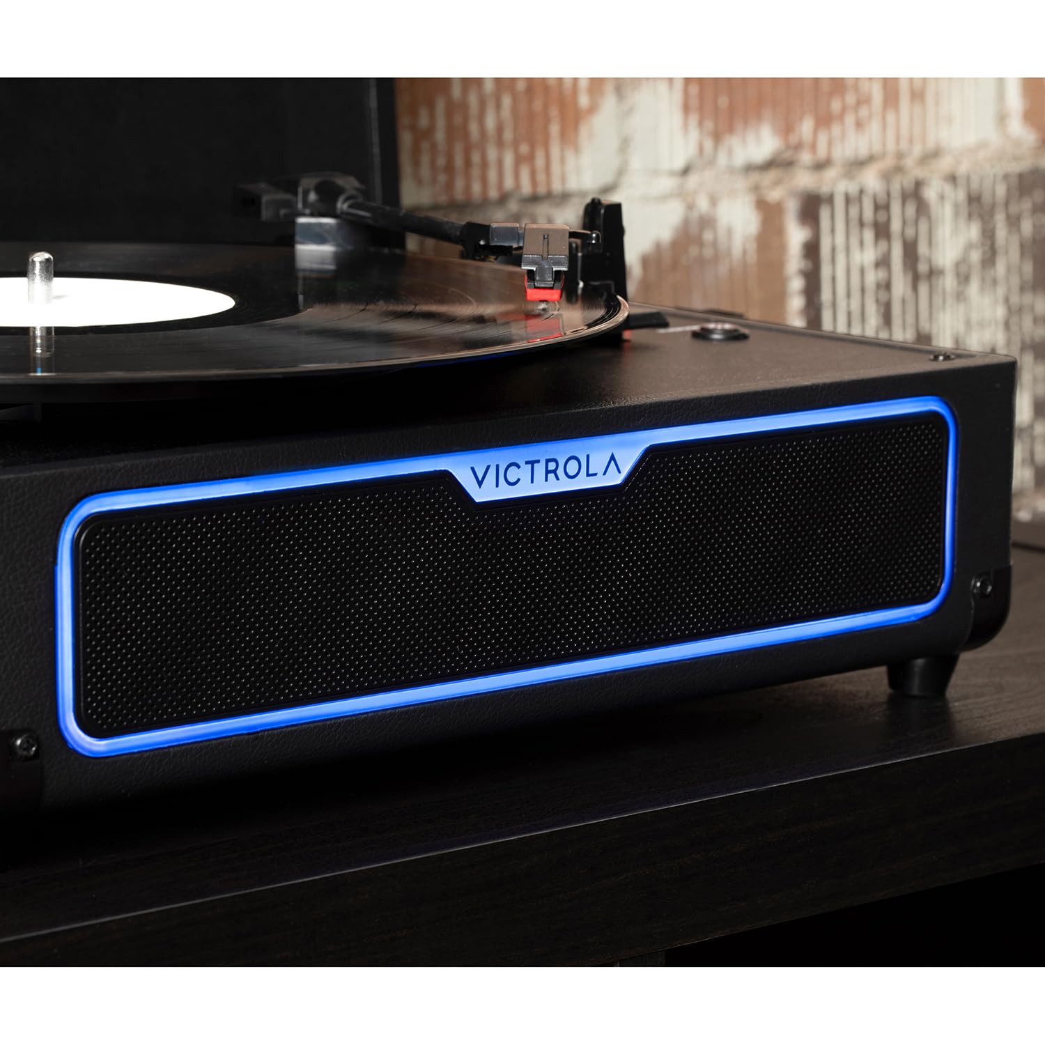 Journey Glow – Platine Vinyle Valise Portable Bluetooth avec Haut-parleurs stéréo et Basses renforcées – 18 Effets Lumineux LED RGB et Modes de Pulsation Musicale (Noir)