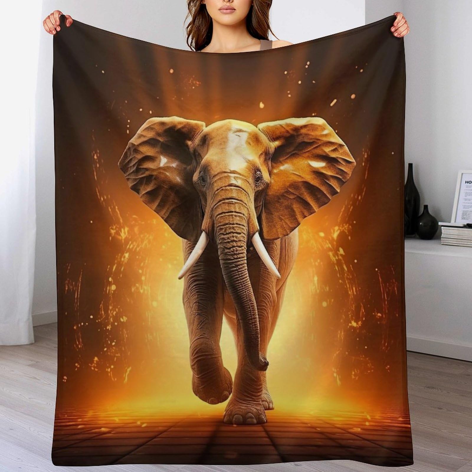 Couverture éléphant plaid flanelle doux et chaud jeté de lit lavable 130x150