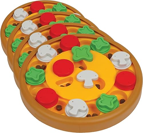 Miniatura 7 de Brightkins Pizza Party! Treat Puzzle - Juguetes interactivos para perros, rompecabezas para perros y alimentador lento, alimentador