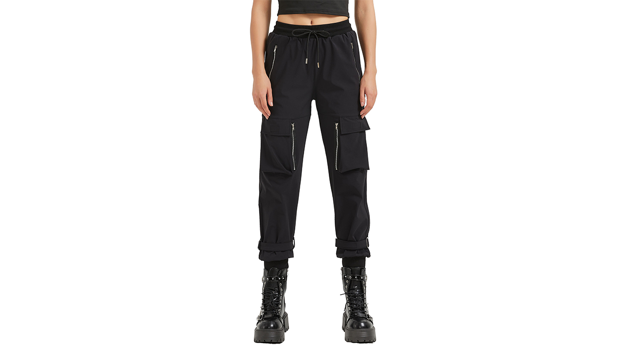 MEINVQIAOTI Black Cargo Pants Women Loose Chained Multi-Pocket