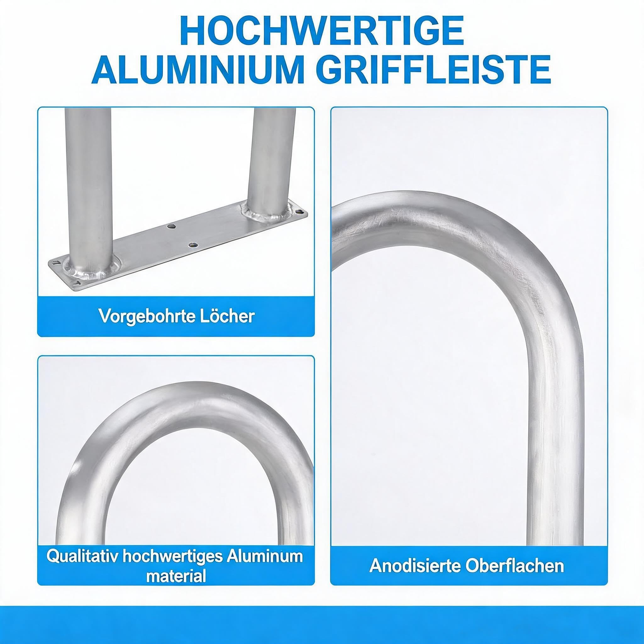 U-förmiger Pool-Einstiegshandlauf Aus Aluminium Mit Bodenplatte, Rostbeständiger Haltegriff Für Innen- Und Außenpools, Whirlpools, Stege Und Bootsdecks, Stabil Und Einfach Zu Montieren, 91.4x33cm
