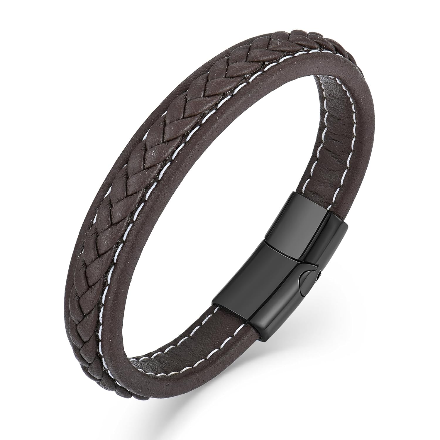 Raymard Mens Multi-Layer Leather Bracelet Classic Bracelet for Men with Stainless Clasp