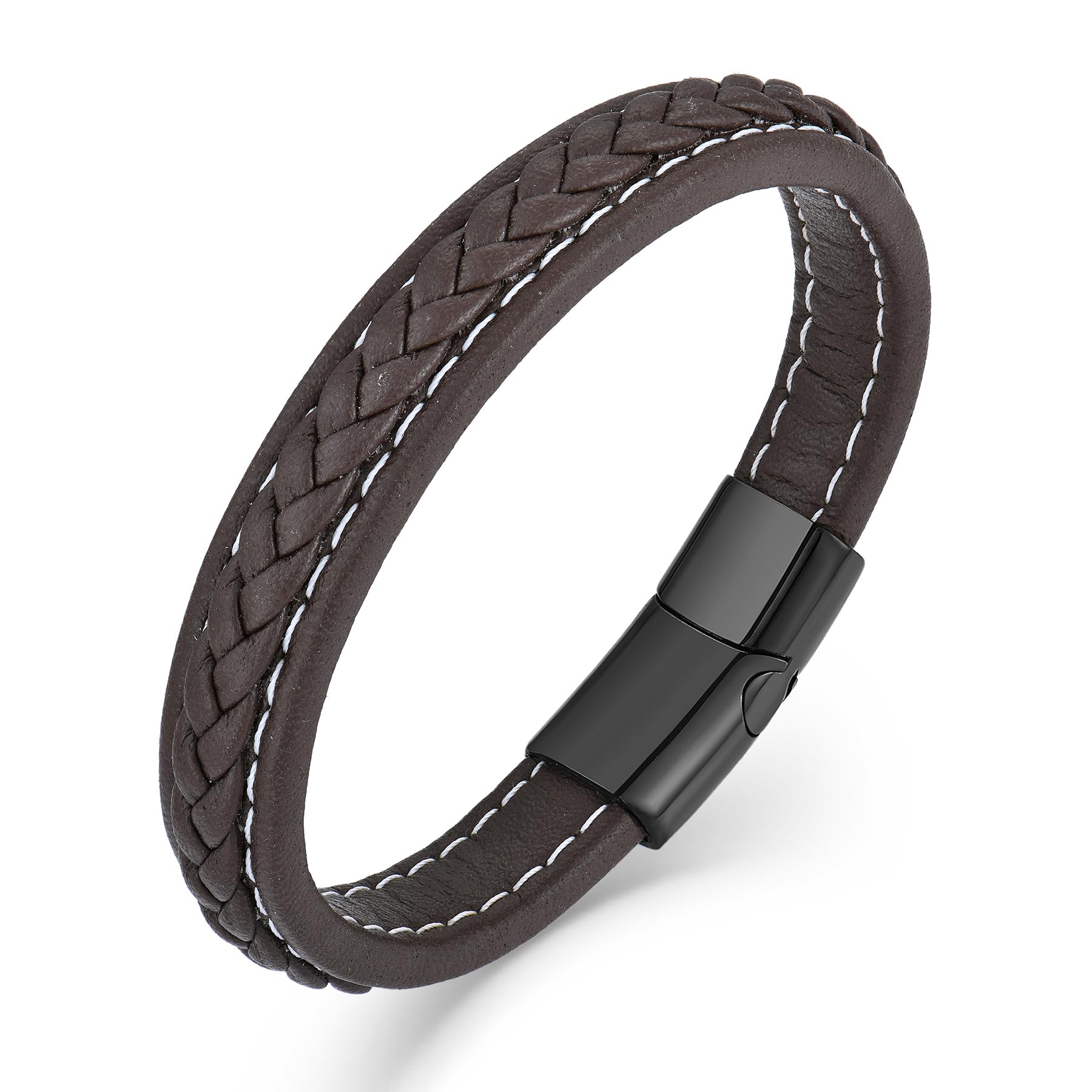Raymard Mens Multi-Layer Leather Bracelet Classic Bracelet for Men with Stainless Clasp
