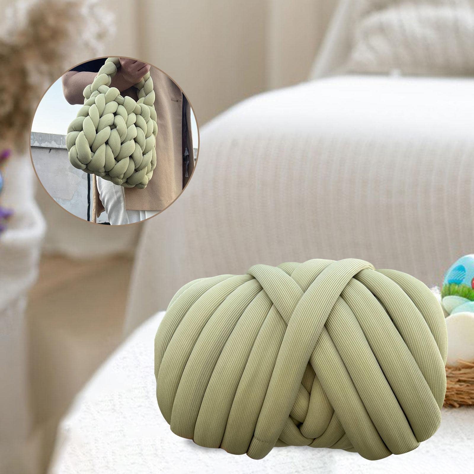 F Fityle Chunky Garn Chunky Garn Roving Häkeln, Sperrige Armstricken, Grob Gestrickte Kuscheldecke, Roving Garn zum Handstricken Häkeln für Haustier Bett Sofa Bag, Olive