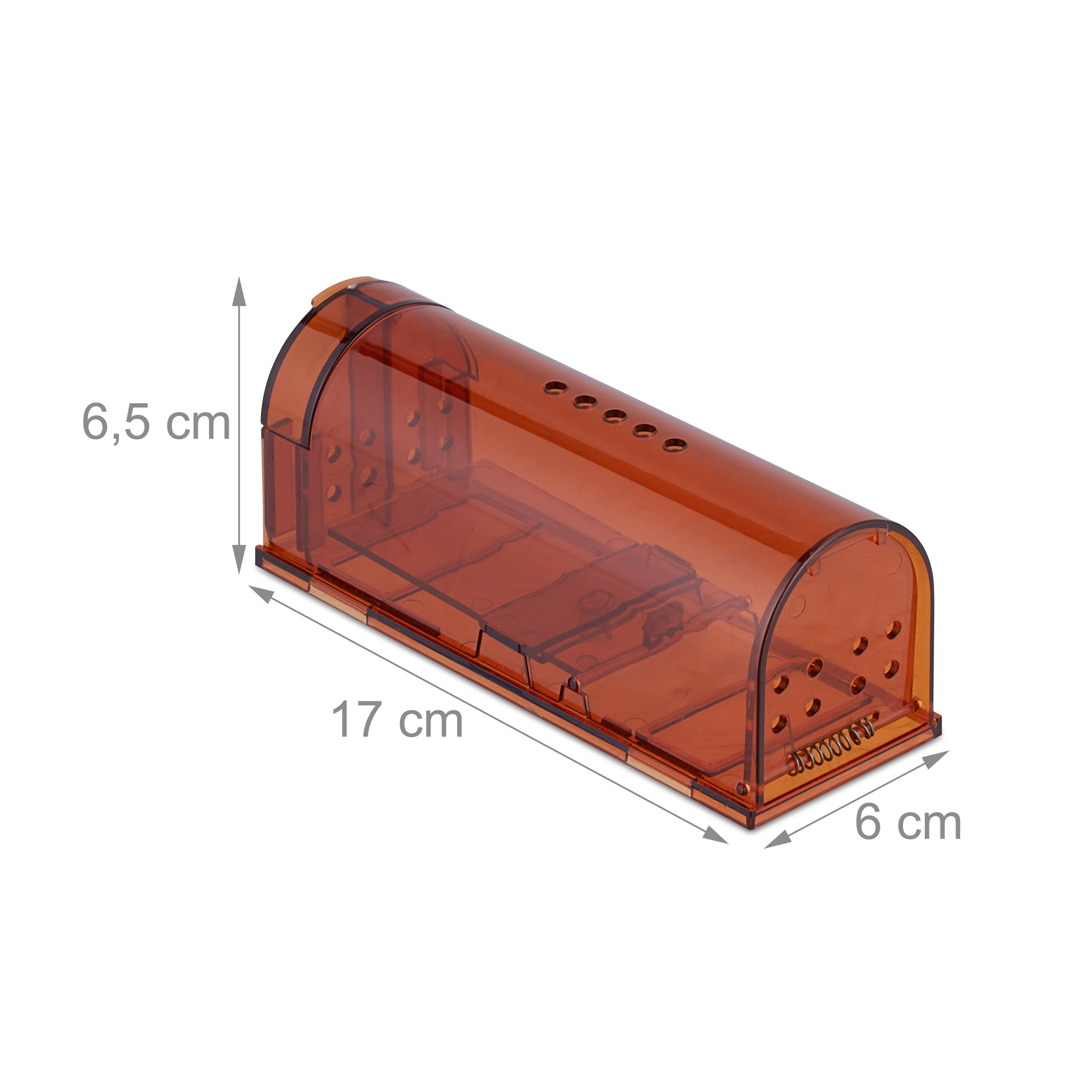 Relaxdays Trappola per Topi Vivi, Set da 2, Scaccia Roditori con Esca, HLP 6,5x17x6 cm, Mouse Trap Non Letale, Arancioni