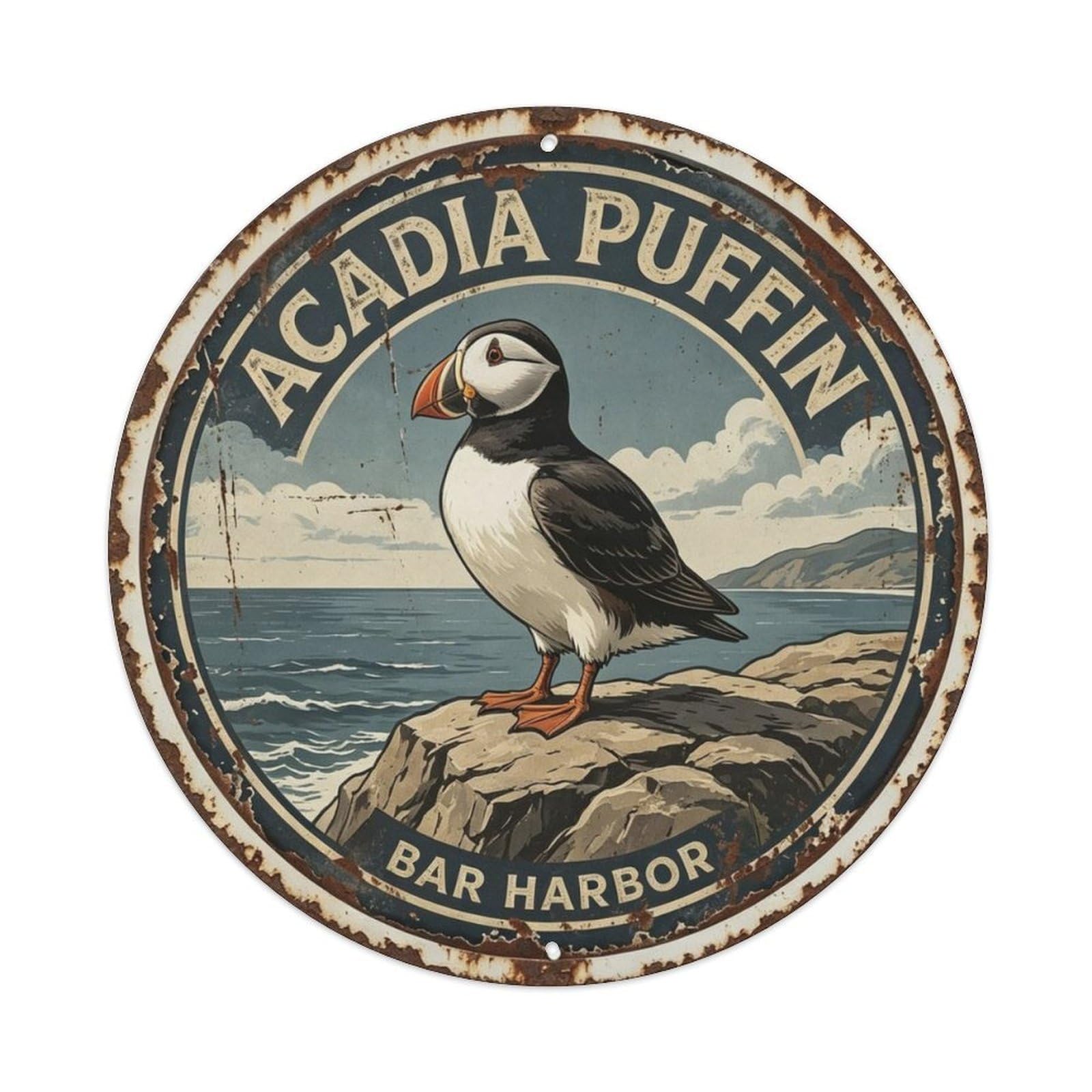 Acadia Puffin Bar Harbor Metal Tin Sign Plaque