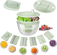 Airpro Large Salad Spinner 5.3 Qt: Wash, Spin-Dry & Chop Veggies, Fruits with 5 Blades, Egg Yolk Separator, Juicer - Green White