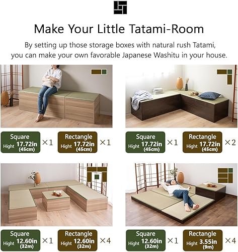 Miniatura 9 de EMOOR Caja de almacenamiento de tatami natural cuadrada (24 x 24 pulgadas) (roble), muebles de madera Rush Grass estilo de vida japonés Igusa Slat