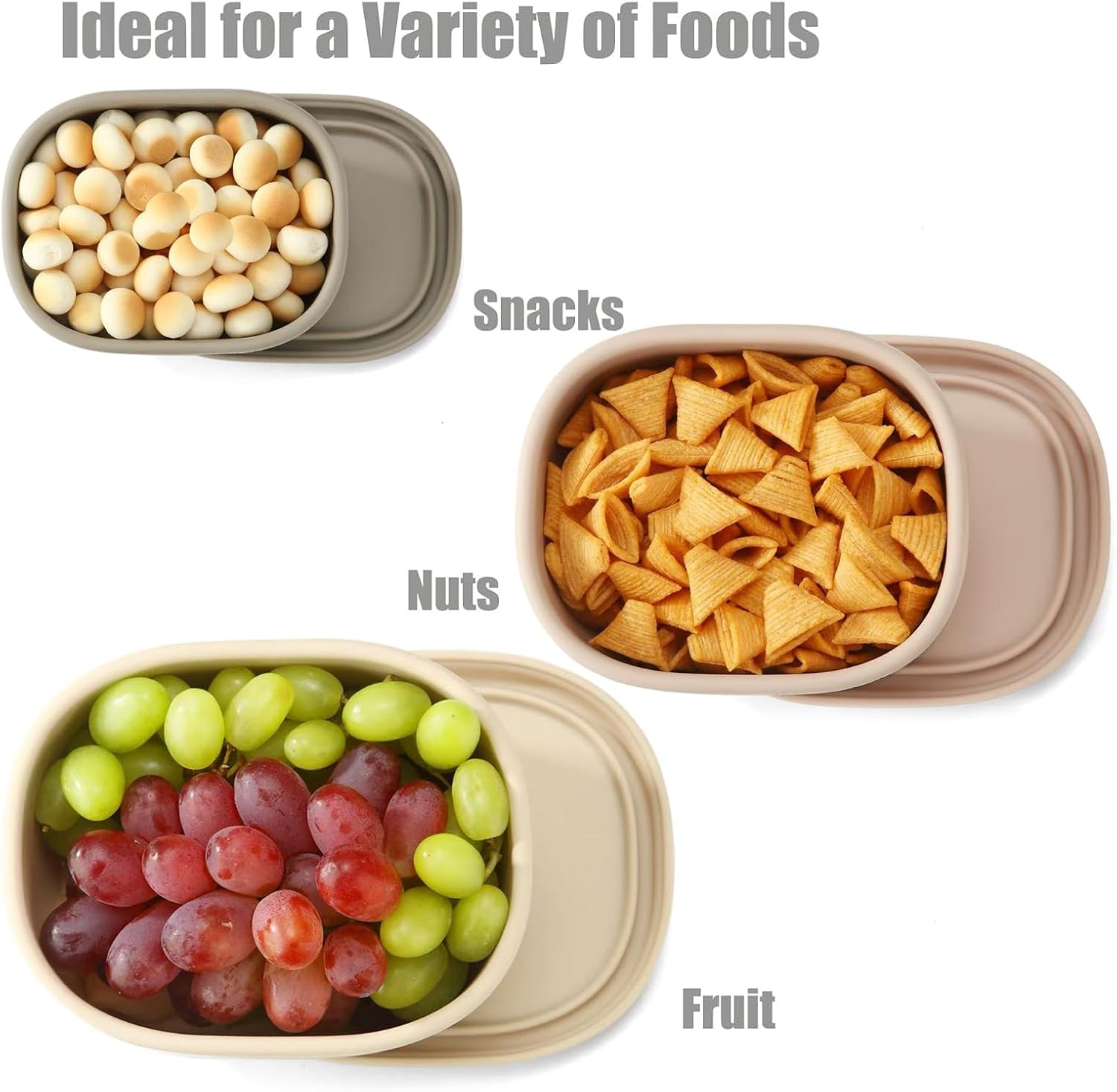 Emptycolor 3 Pack Silicone Snack Containers with Lids Reusable Silicone Food Storage Containers, Leak Proof Stackable Bento Lunch Box for Adults, Microwave, Dishwasher and Freezer Safe - Image 3