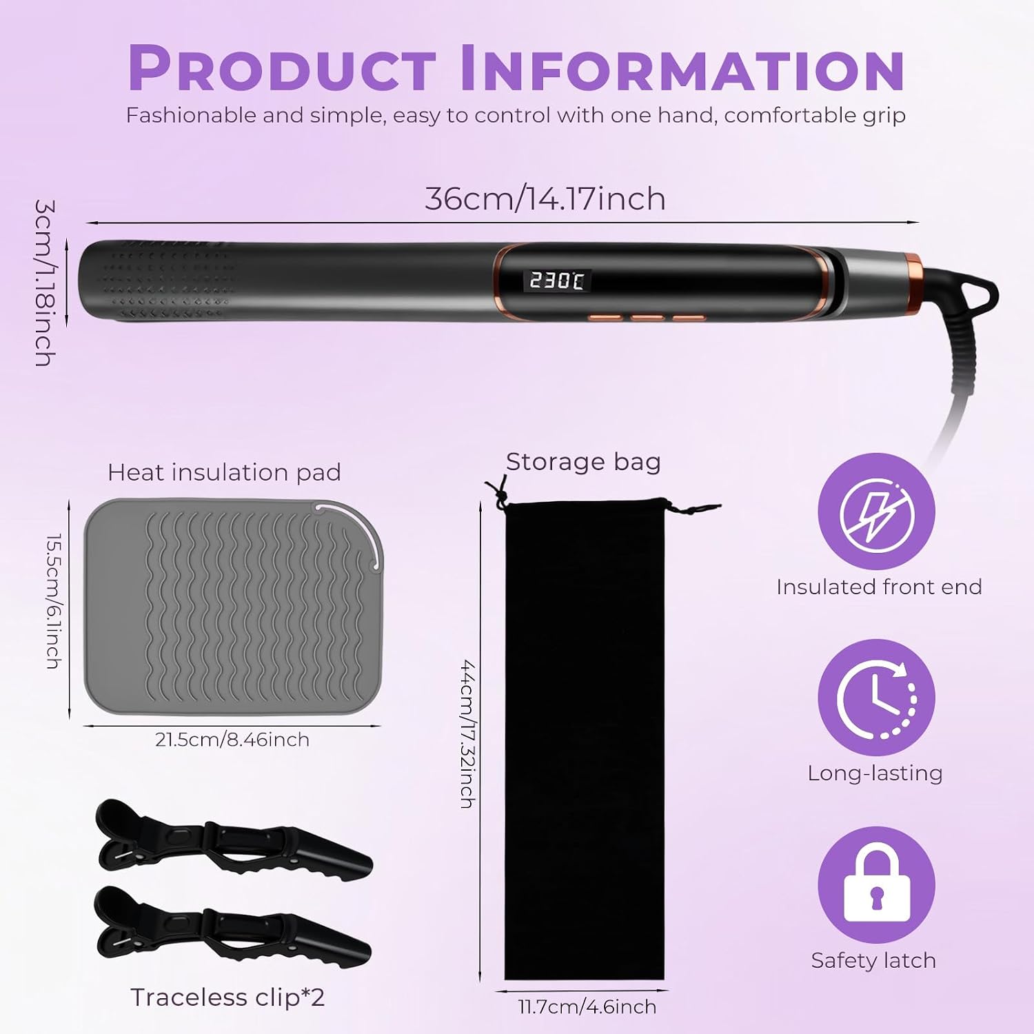 2 in 1 Hair Straightener, Hair Straightener, Hair Curler, LCD Display, 13 Temperature Settings, 212-446 °F, 30S Fast Heating, with Heat Resistant Mat, for All Hair Types image 2