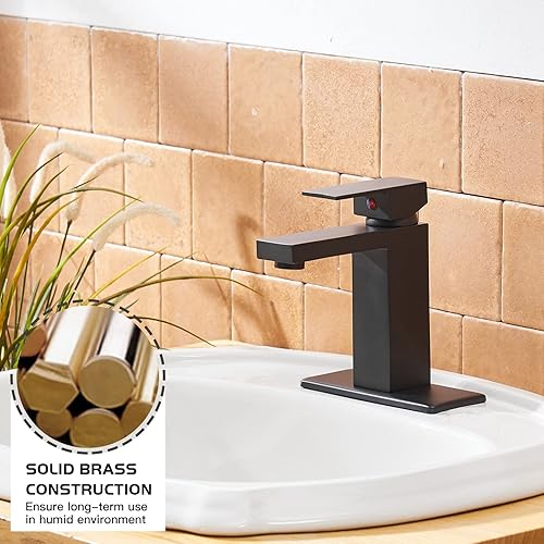 Miniatura 3 de BWE Grifo de baño negro de un solo agujero, moderno grifo de lavabo de baño con montaje de drenaje desplegable con desbordamiento y línea de