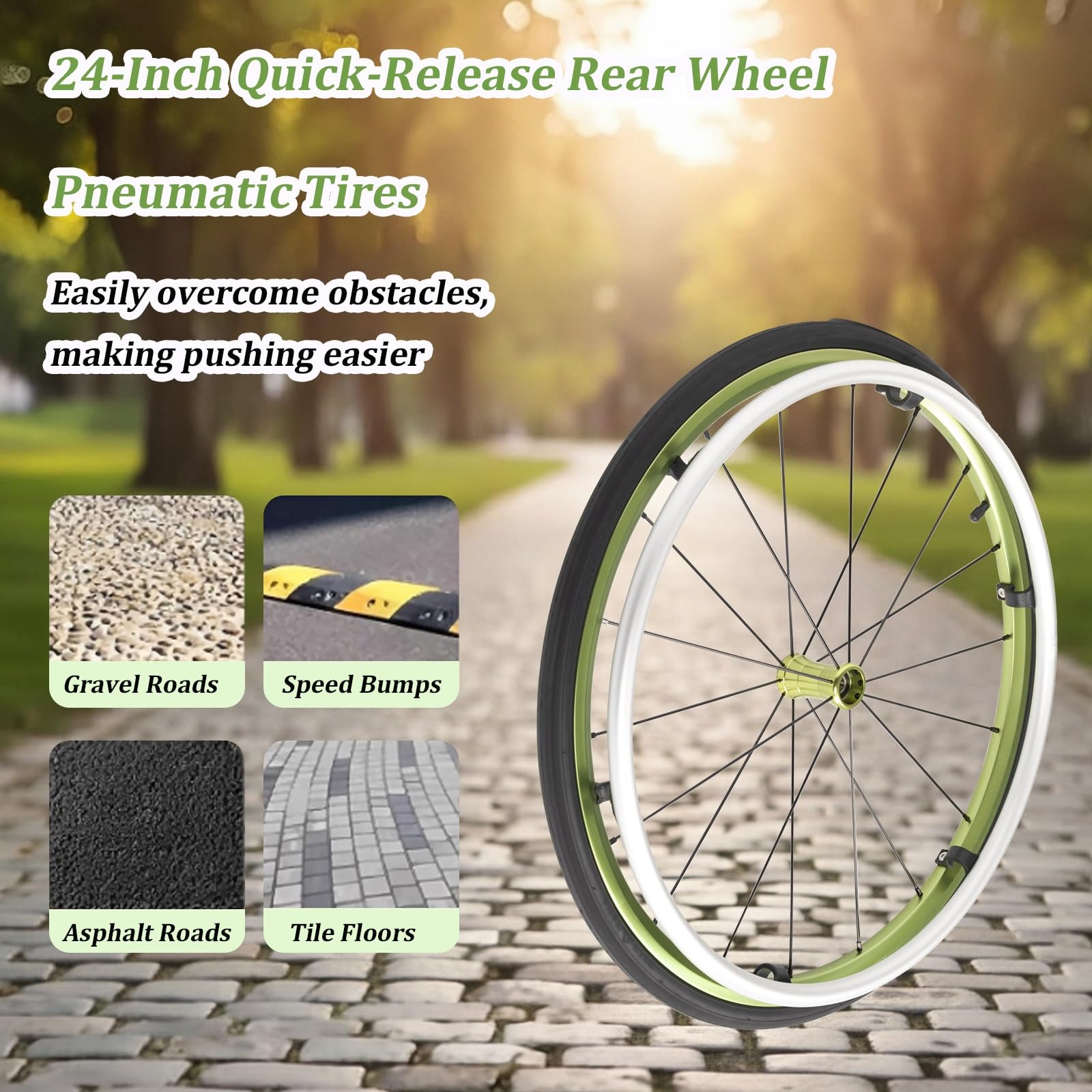 Sedia a Rotelle Autospinta Leggera (10.8 kg), Carrozzina per Disabili,da transito, Freno manuale,Poggiapiedi(Green,14.9in Seat Width)