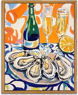 AtterrirArt Oyster Dining Room Wall Art, Champagne Abstract Picture Wall Decor, Seafood Kitchen Canvas Print, Framed Room Decor Aesthetic, 12 * 16inch, Ready To Hang