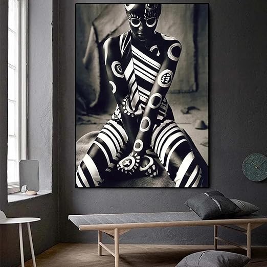 LSYALUCK Black and White Portrait Body Painting African