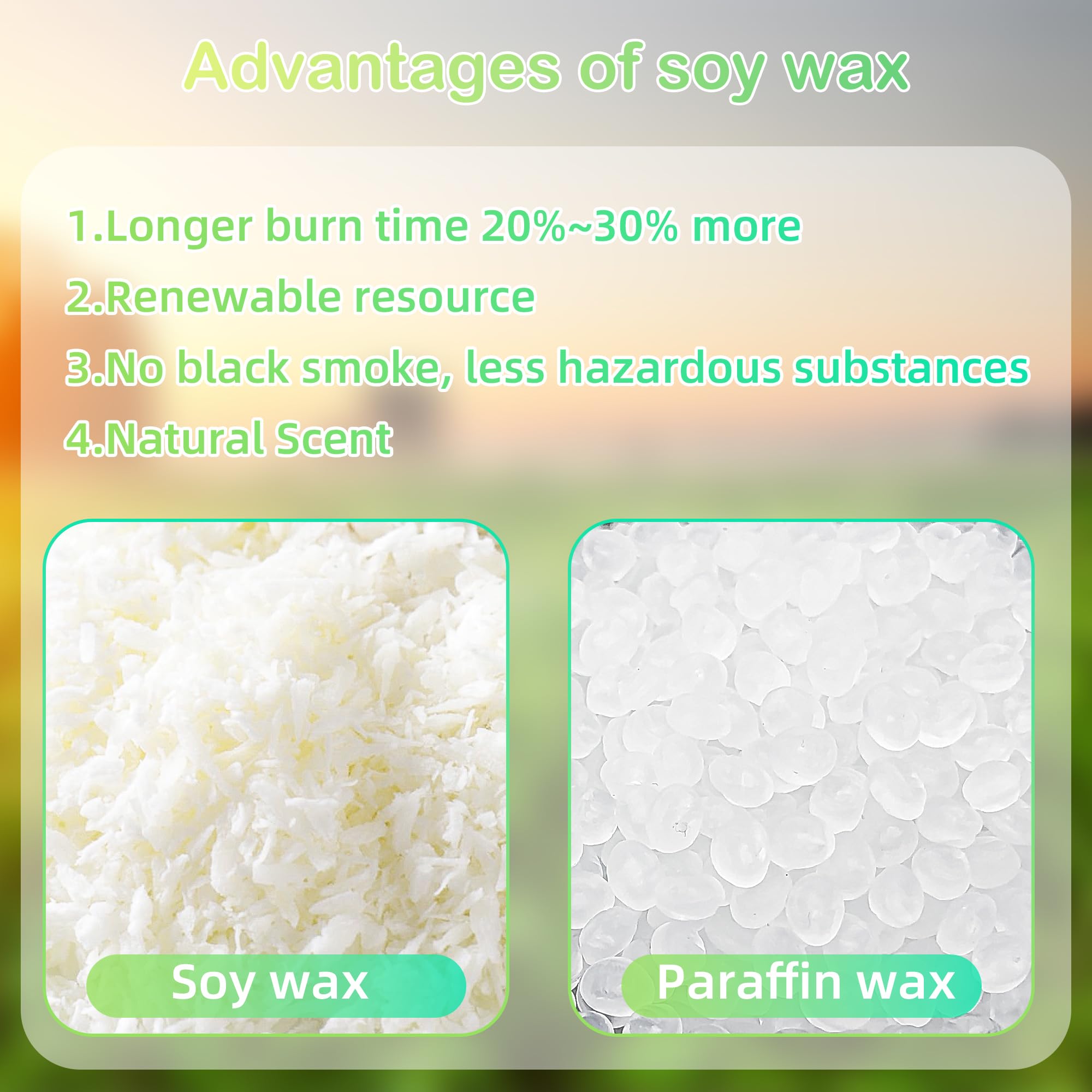 3,8 kg de cire de soja pour la fabrication de bougies : flocons de cire de soja pure de qualité supérieure, biologique, sans additifs, longue durée de combustion, parfaite pour les bougies