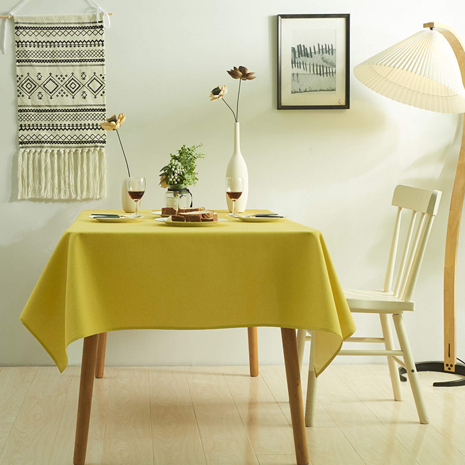Mantel impermeable amarillo 120 x 120 cm, funda impermeable para banquetes, fiestas y eventos, mantel antimanchas, para uso interior y exterior