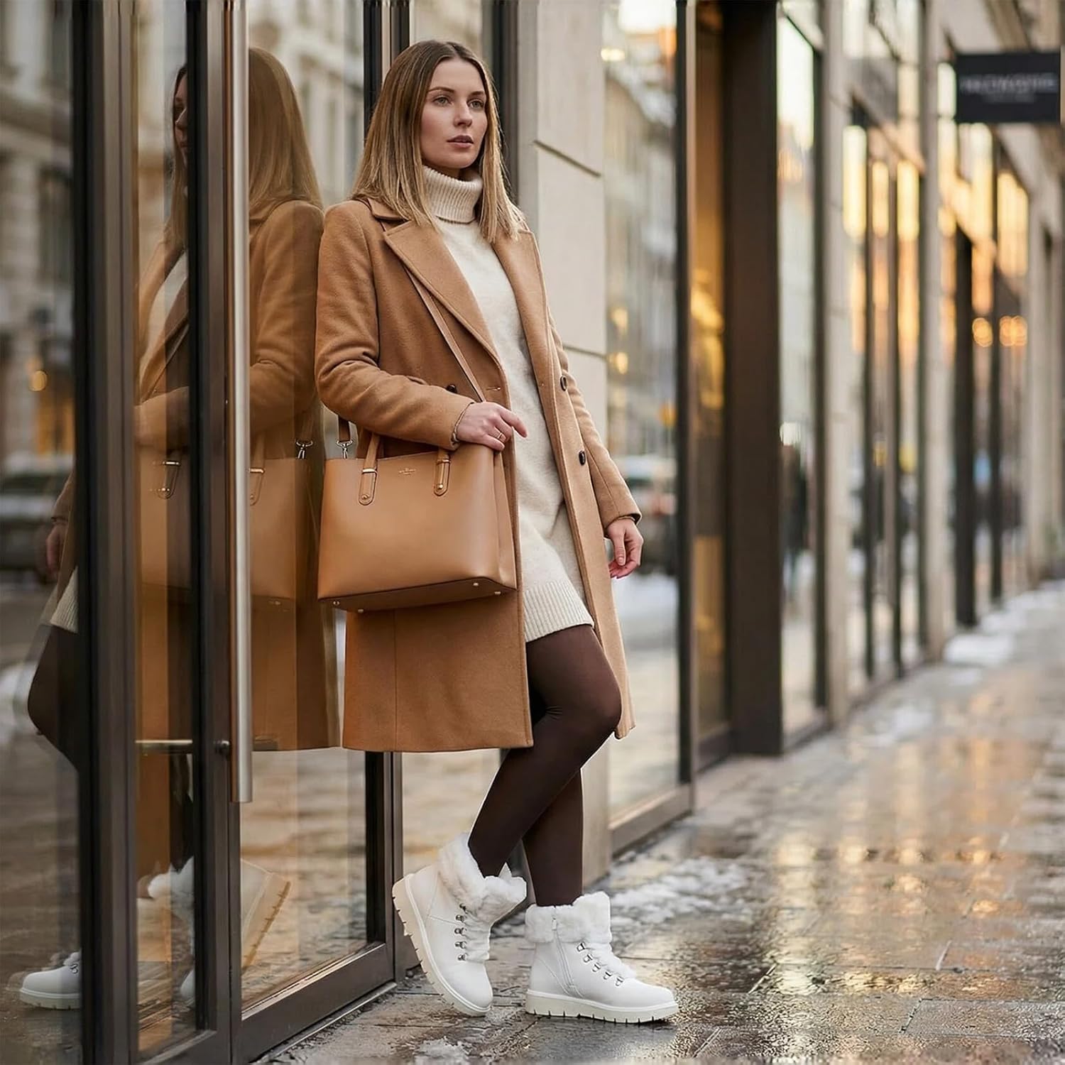 hash bubbie Women's Winter Boots Ankle Booties for Women Warm Fuzzy Boots Lace up PU Leather Snow Boots with Zipper - Image 3