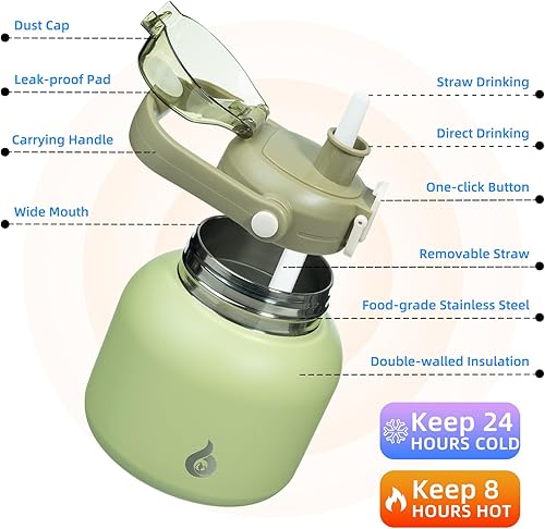 Miniatura 2 de BJPKPK - Botellas de agua con aislamiento y pajilla, de 20 oz con asa, de metal de acero inoxidable, libre de bisfenol A, térmica, fácil de