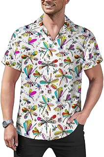 Beautiful Dragonfly Mens Shirts Hawaiian Short Sleeved Cuban Collar Graphic Tees Tops