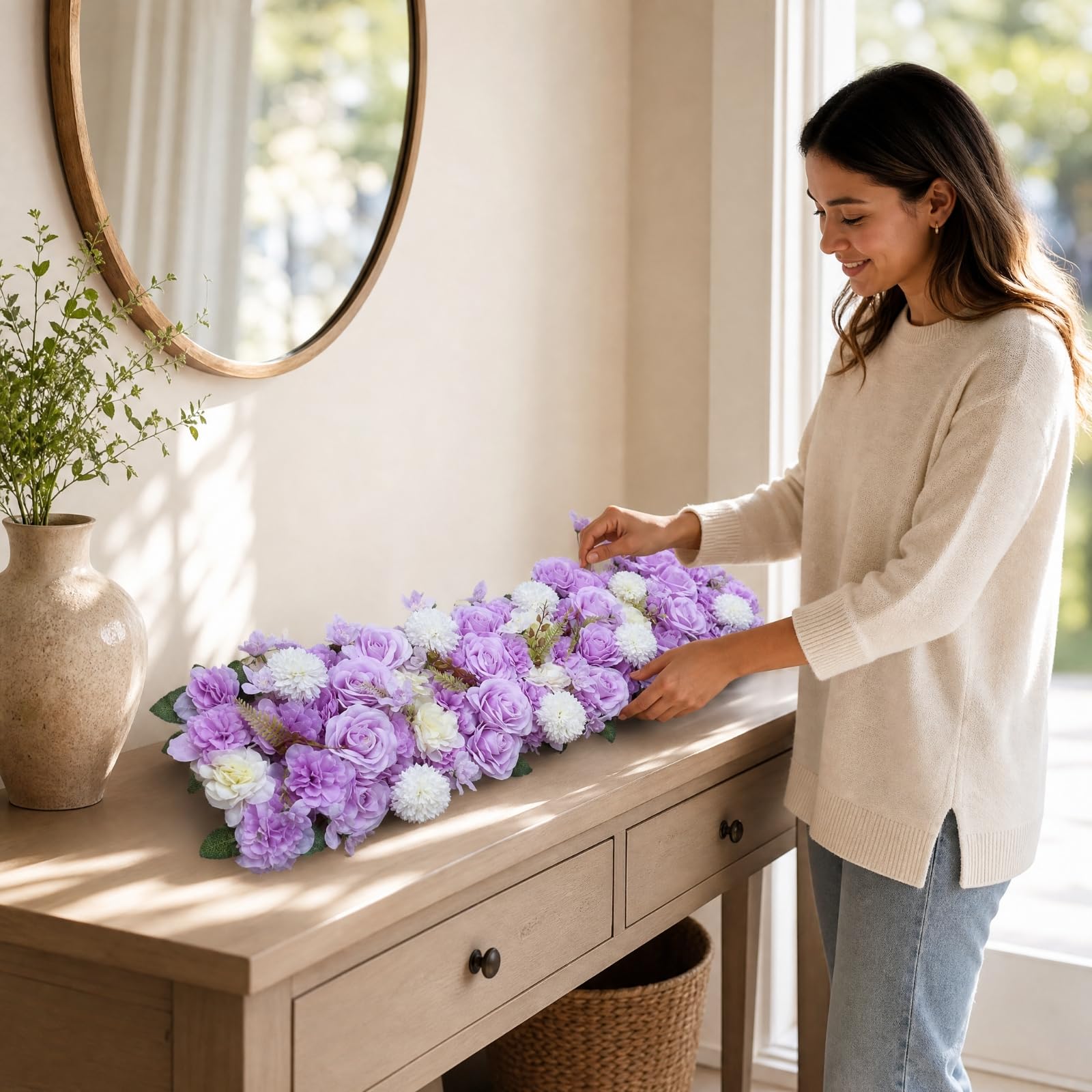 Dicht bestückt Seidenblumen, Champagnerpink