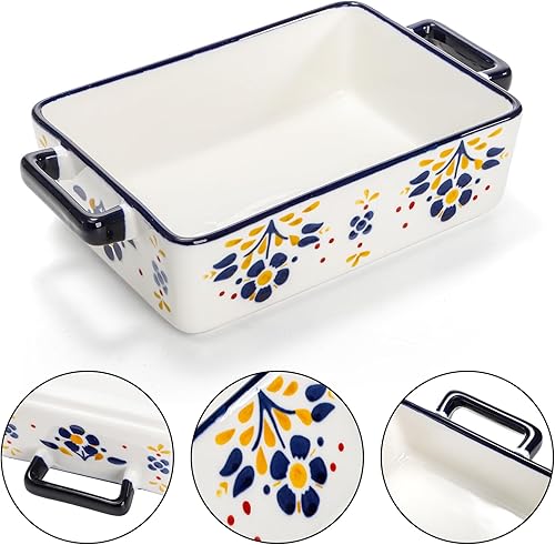 Miniatura 4 de Peohud Juego de 3 cacerolas para horno, platos de porcelana para hornear con asa, grandes sartenes rectangulares para lasaña, juego de utensilios de