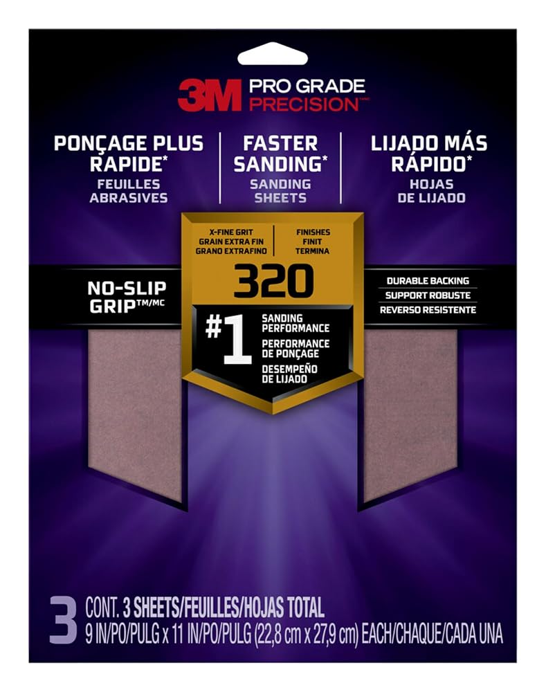 3M SandBlaster Advanced Sanding Sheets, 150 Grit, No-Slip Grip Backing, 9 x 11 Inch, 4 Sheets Pack (Wood, Metal, Drywall Sandpaper)