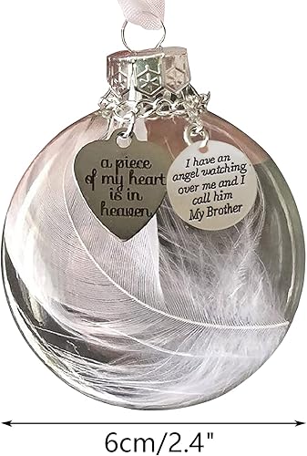 Miniatura 2 de Adorno conmemorativo de Navidad transparente, bola de plumas, A Piece of My Heart is in Heaven, colgante colgante de recuerdo de árbol de Navidad,