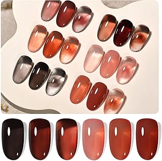 Jelly Gel Nail Polish of 6 Transparent Milker Nude Brown Red Pink Colors Sheer Gel Polish Kit for Salon Manicure and Nail Art DIY at Home