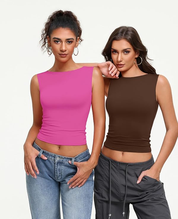 Avidlove Going Out Top for Women Boat Neck Double Lined Seamless Tank Basic Fitted Classy Tops Summer Outfits Pink by Avidlove - Used condition - Image 7