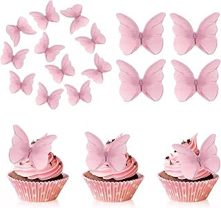 Adornos para Tartas de Mariposa Mariposas Decorativas para Tarta de Cumpleaños 48 Tapas Comestibles para Tartas de Mariposa Para Cumpleaños, Bodas, Fiestas, Cupcakes, Alimentos (Rosa)