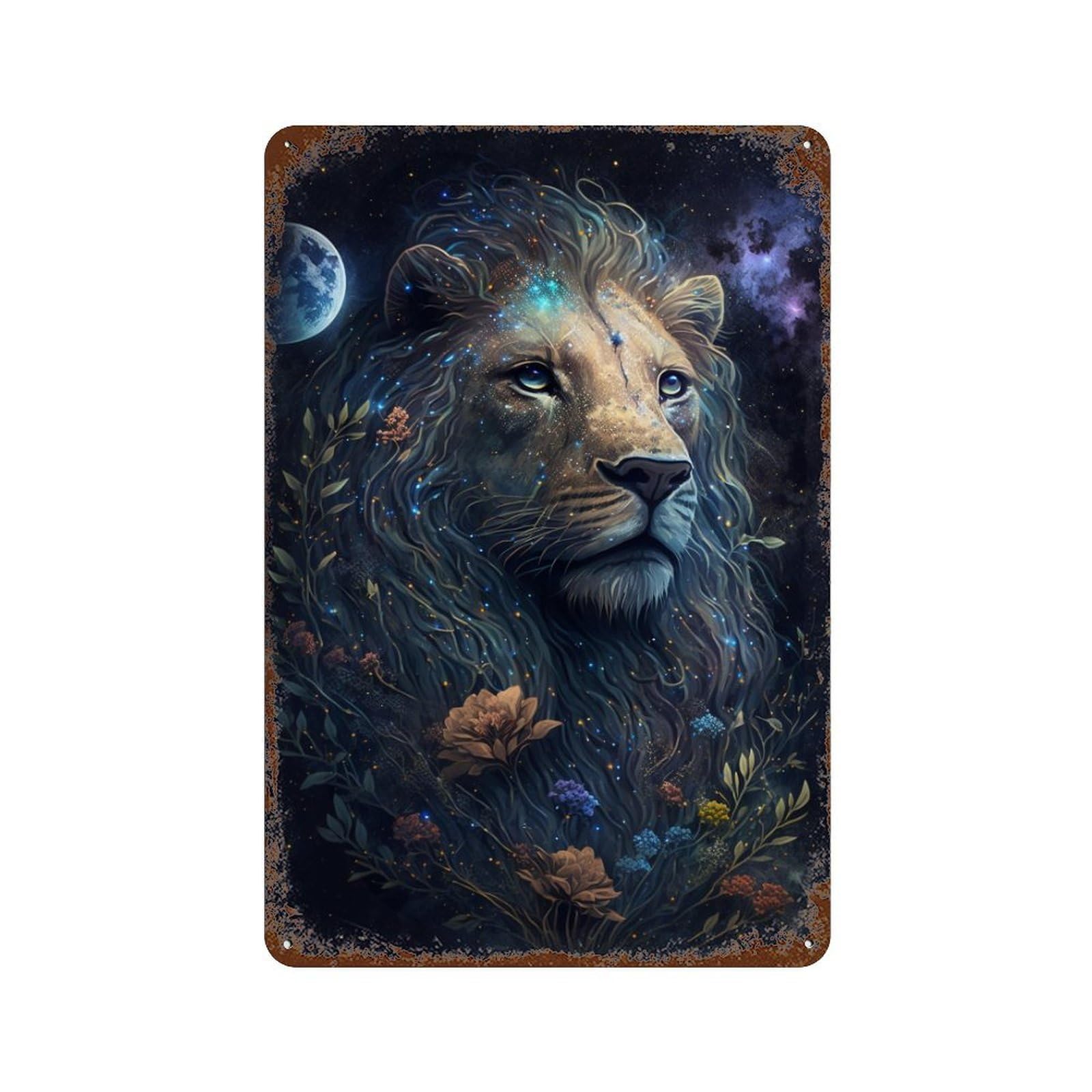Garage Style Galactic Lion Majesty -2 Distressed Metal Wall Sign 11.8"x7.9", Farmhouse Wall Decor for Bar And Workshop