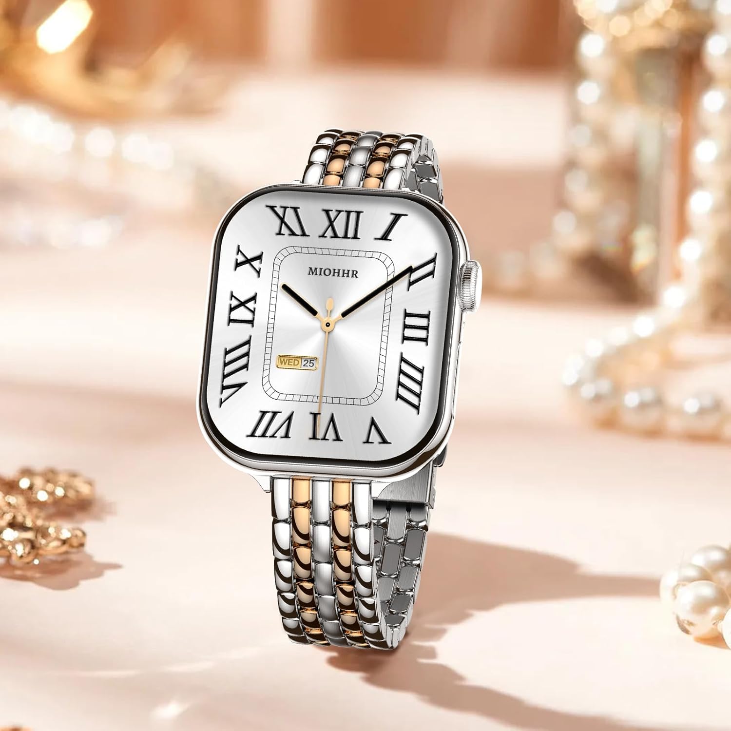 MioHHR Slim Metal Bands Compatible with Apple Watch Band 38mm 40mm 41mm 42mm (Series 11 10), Thin Stainless Steel Strap Bands for Women iWatch Series 11 10 9 8 7 6 5 4 3 2 1 SE3/2/1, Silver/Rose Gold - Image 5