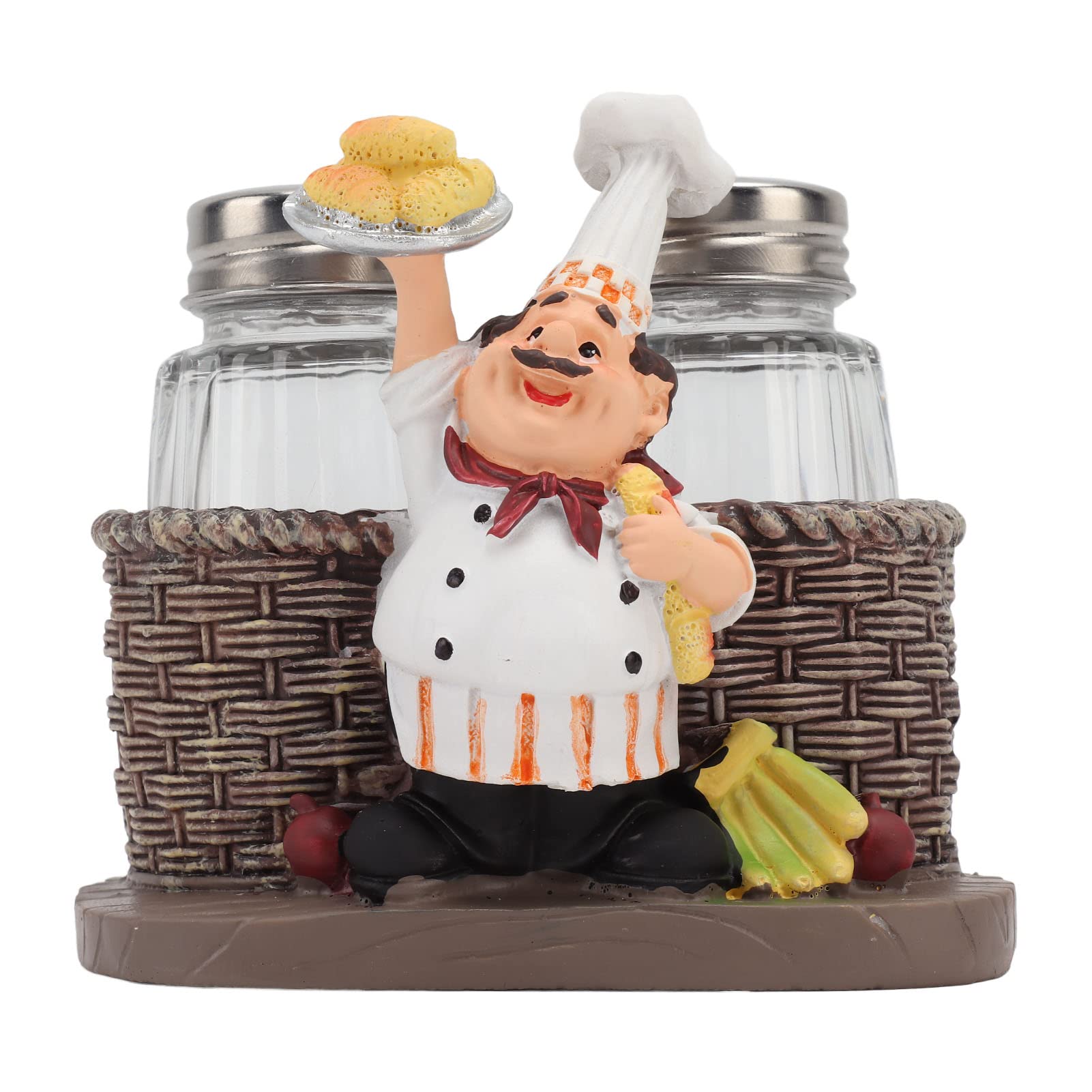 Chef Statue Holder Decorative Resin Ingenious Vivid Chef Figure Holder with 2 Glass Sauce Bottles