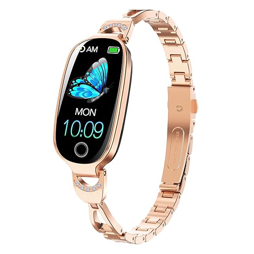 Smart Watch Smart Band, Bluetooth Calls/Message Notifications, Compatible with iPhone & Android, Sports Watch, Weather Forecast, Pedometer, Music Playback, 1.1 Inch, Ladies (Gold)