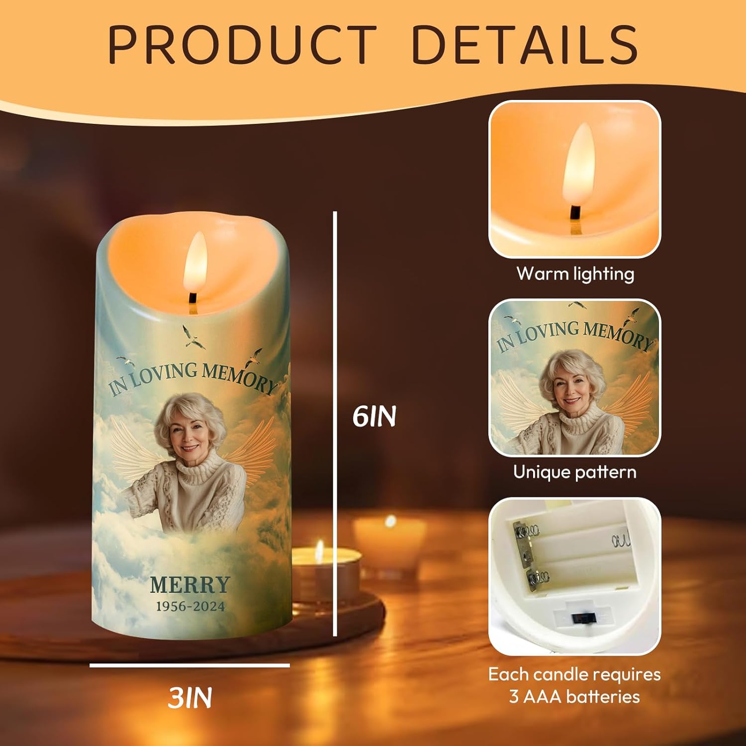 Personalized LED Memorial Candle for Loss of Loved One, This Candle Burns in Loving Memory, Memorial Gifts for Loss of Dad Mom, Sympathy Gifts for Loss of Loved One, Bereavement Gift Idea