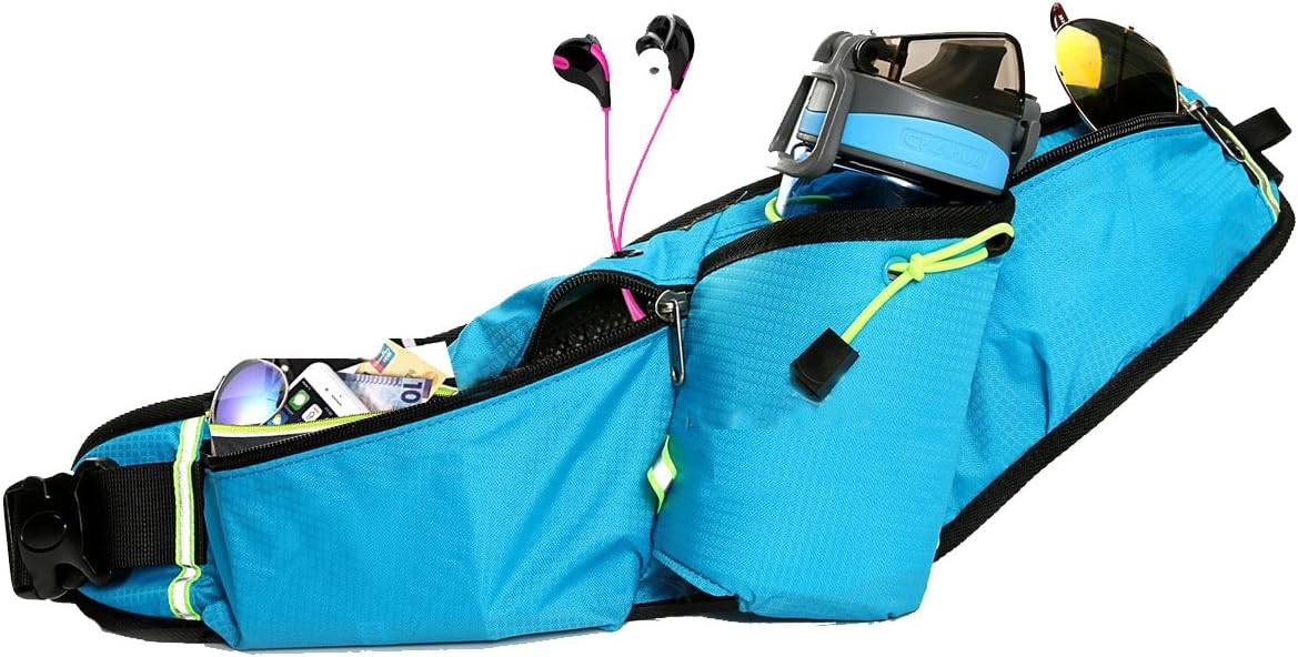 Gama Fanny Pack with Water Bottle Holder,3 Zippered Pockets, Fit 7 inch Phones, Hiking Waist Bag, Water Resistant, Funny Running Belt Bum Bag for Ridding, Dog, Walking, Jogging