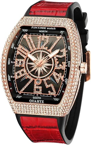 Miniatura 7 de Reloj de pulsera analógico de cuarzo de moda para hombre con diseño de hip hop y diamantes de imitación de acero inoxidable