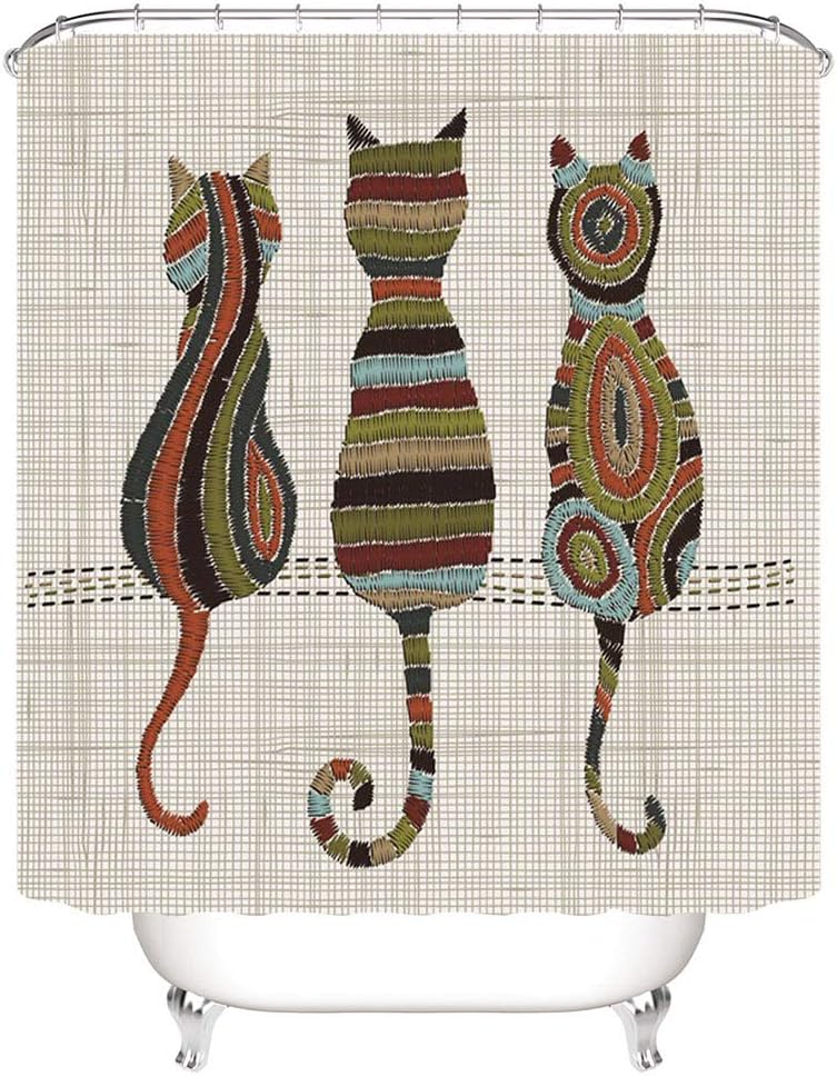 4 Pcs Funny Pet Shower Curtains Sets,Cute Dog Cat Animal Bathroom Decor Set with Toilet Lid Cover,Non-Slip Rug,Bath Mat Rugs and Waterproof Shower Curtain with 12 Pcs Plastic Hooks, Type A2